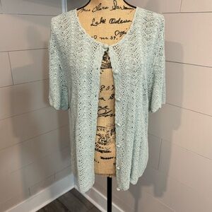 Vintage Crochet Silk Blend Short Sleeve Button Front Cardigan Sweater - Medium